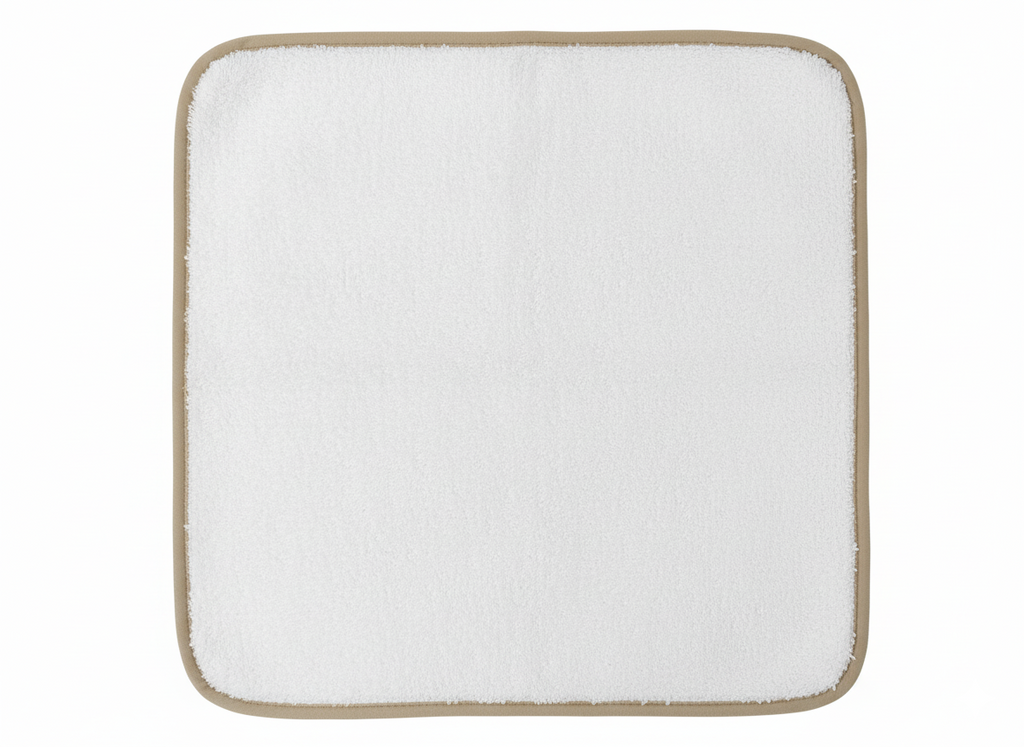 Cestino portalavette con ricamo beige, due lavette incluse