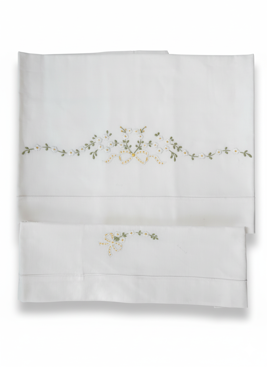 Lenzuola per carrozzina con ricamo fatto a mano