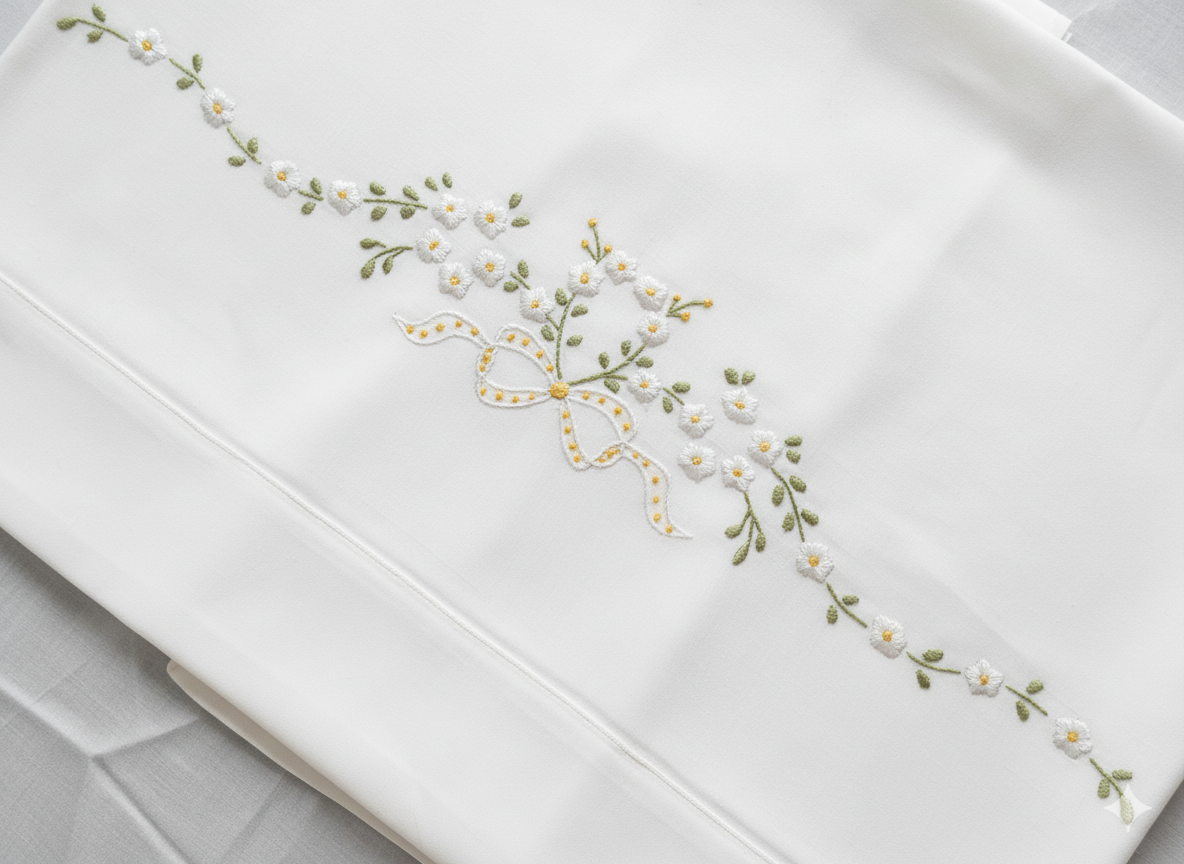 Lenzuola per carrozzina con ricamo fatto a mano