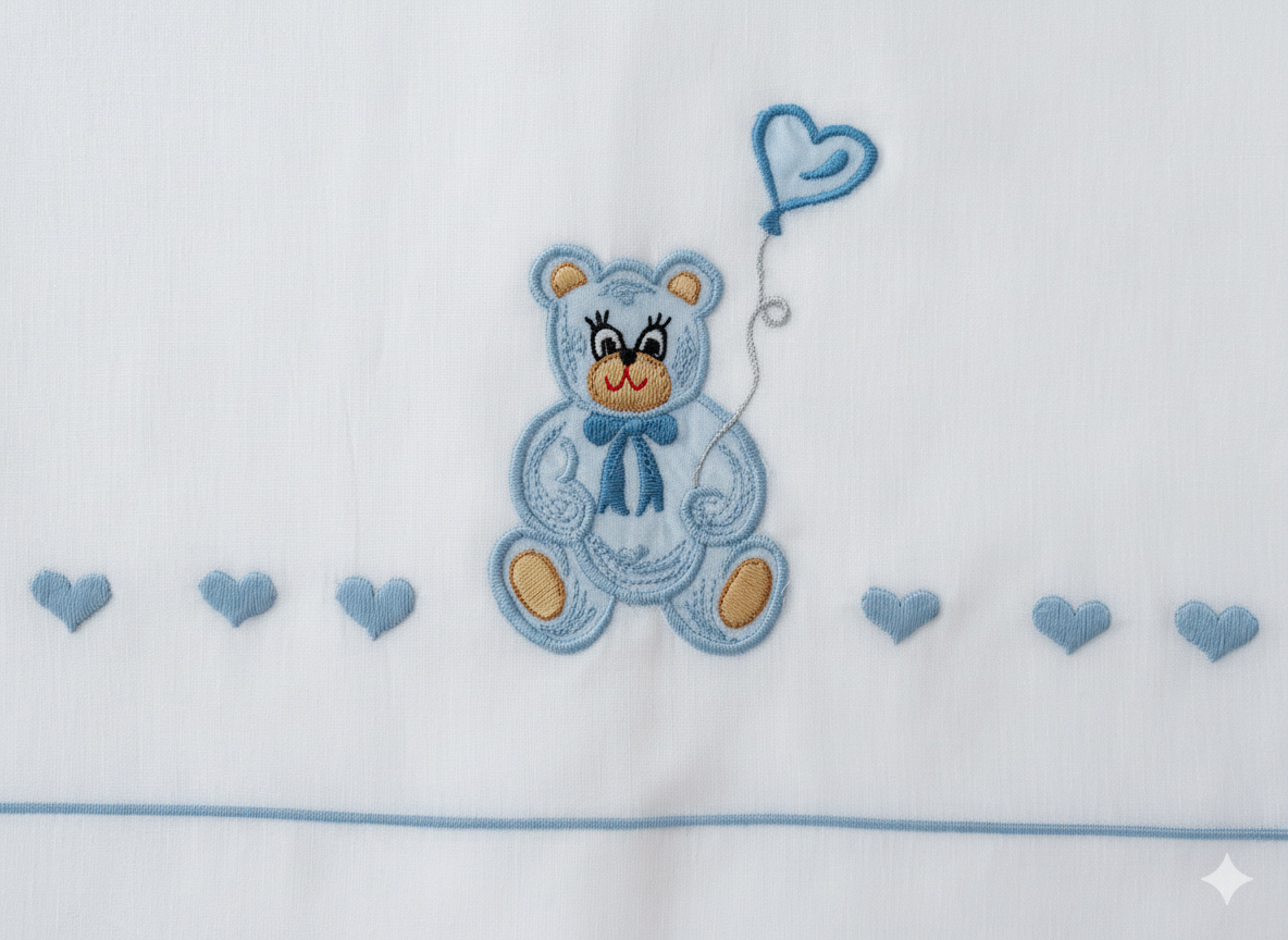 Lenzuola per carrozzina con ricamo a orsetti azzurri
