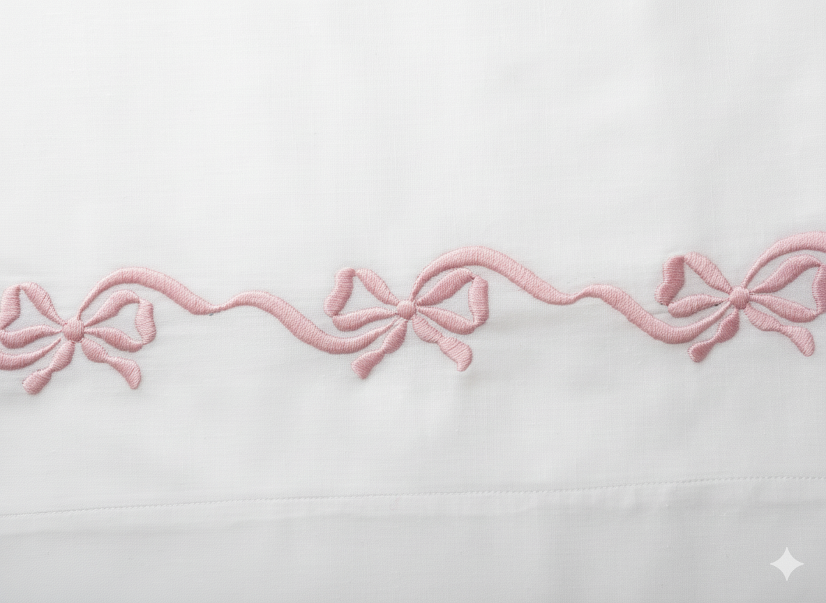 Lenzuola per carrozzina con ricamo a fiocchi rosa