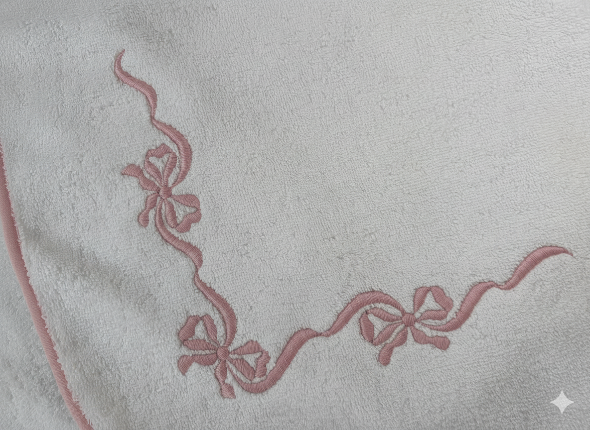 Mantella da bagno a cappuccetto con fiocco rosa