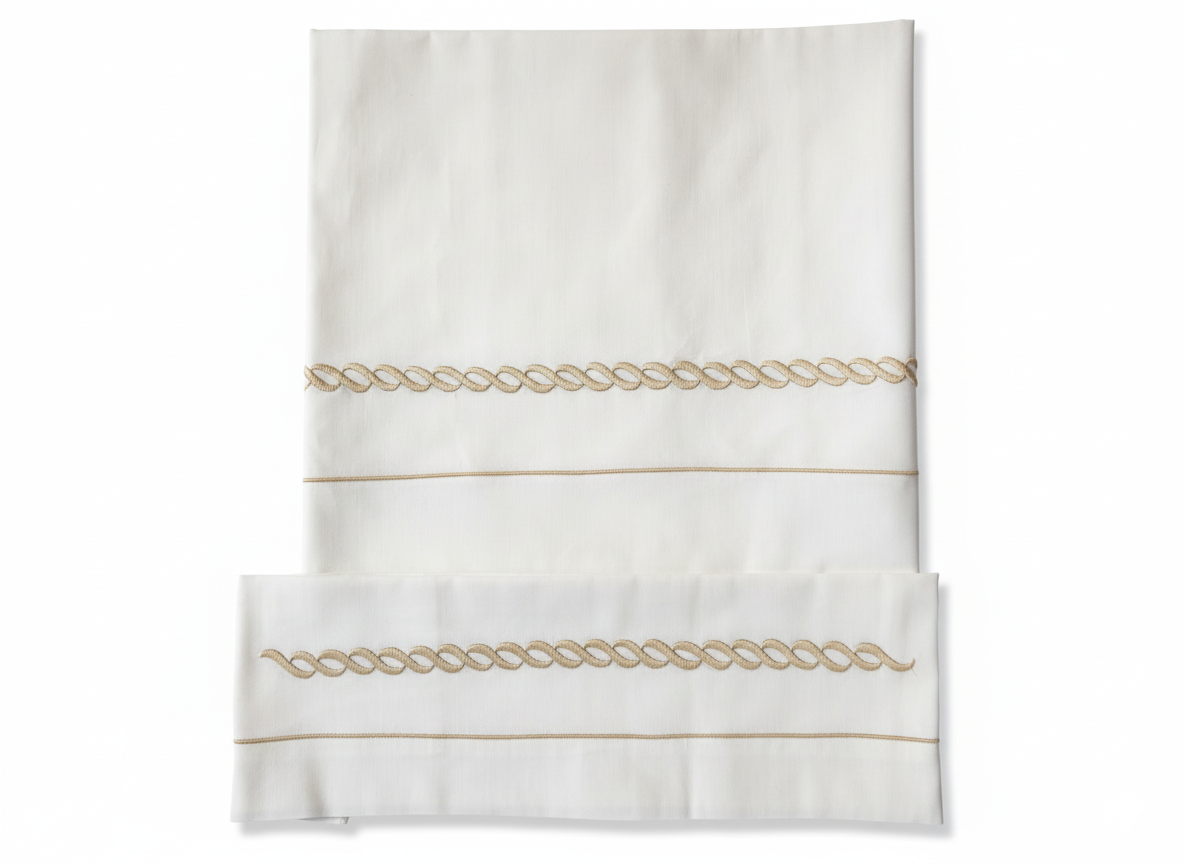 Lenzuola per carrozzina con ricamo in corda grezza